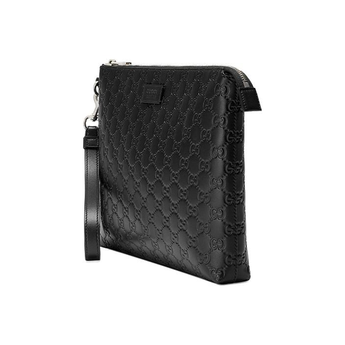 Gucci Monogram Logo Embossed Leather Clutch Men Clutch Black 473881-DMT1N-1000