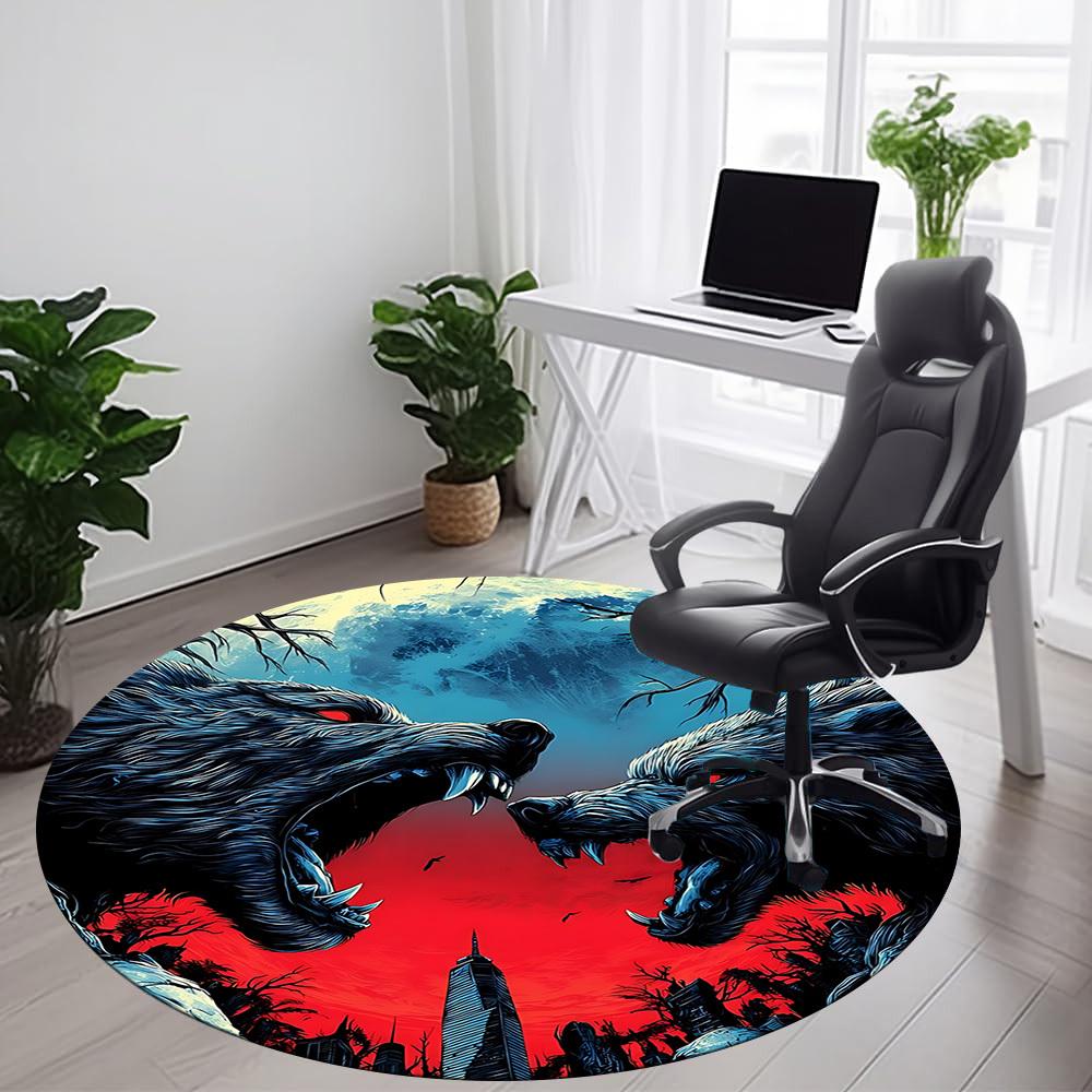 1PC Werewolf Moonlit Office Round Area Rug, Mat Suitable ForOffice, Under Office Chairs Bedroom Living Room Home Decor, Room Deco