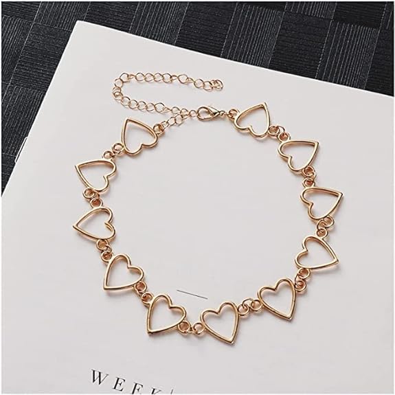 Choker-Halskette mit hohlem Herz für Mädchen und Frauen – geometrisches Herz-Choker-Statement-Halsband für Frauen und Mädchen, Halskette, Schmuck
