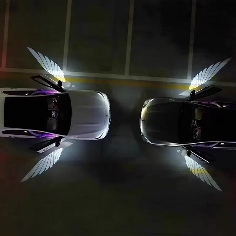 2Pcs Car Angel Wings Wireless Car Door Car Atmosphere Lighting Shadow Projector Lamp Led Decorative Light Cars Accessories