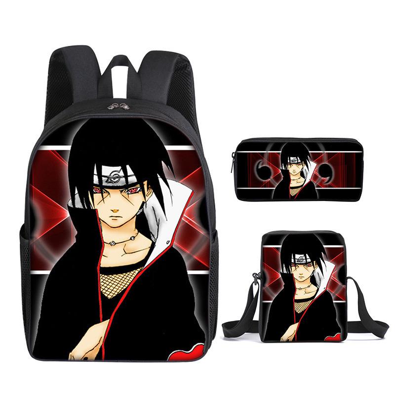 Naruto Naruto Rucksack Dreiteiliges Set, Schulranzen für Grund- und Sekundarschule, Umhängetasche, Messenger Bag, Federmäppchen.