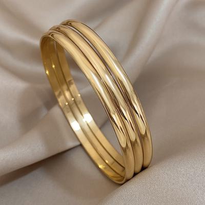 3 pezzi Bracciale rigido in acciaio inossidabile placcato oro lucido 18K per donna Bracciali minimalisti basic Bracciali impermeabili