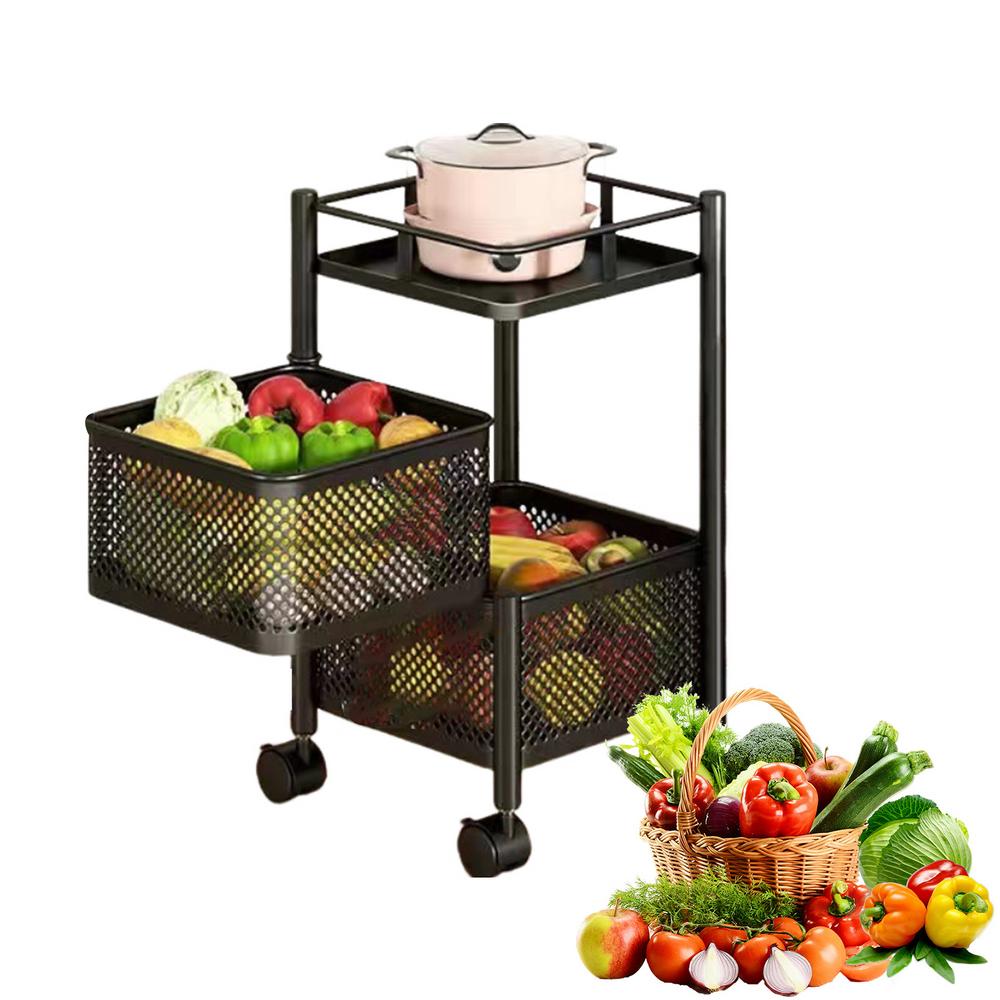 Rotating Kitchen Vegetable Basket Multi-Layer Rotating Rack Kitchen Storage Basket Large Capacity Rolling Cart Basket For Fruits