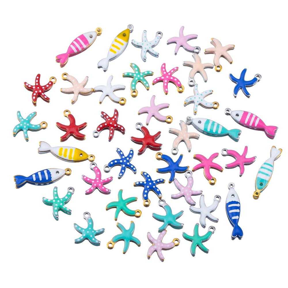 20pcs Stainless Steel Small Starfish Charms Fish Pendant Enamel DIY Jewelry Making Accessories Findings Ocean Necklace Earrings