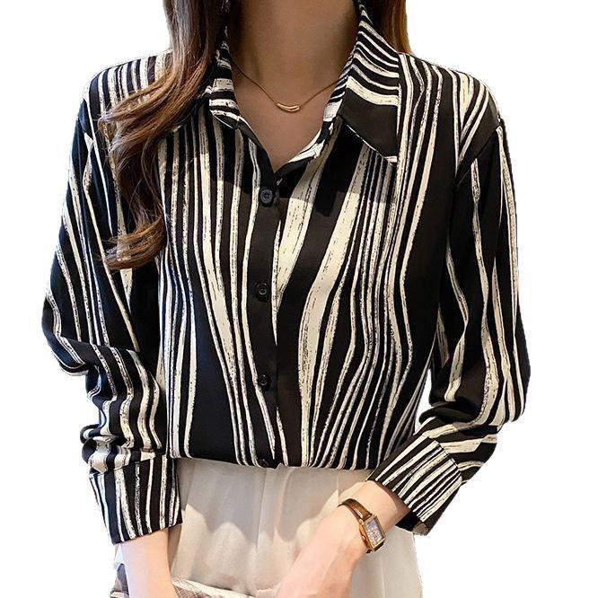 2025 French Striped Long-Sleeve Loose Shirt: Fashionable & Versatile Design