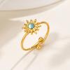 Waterproof Sun Shaped Nature Opal Stone Ring for Women, Stainless Steel Gold Plated Adjustable Finger Ring, Vintage Chic Jewelry