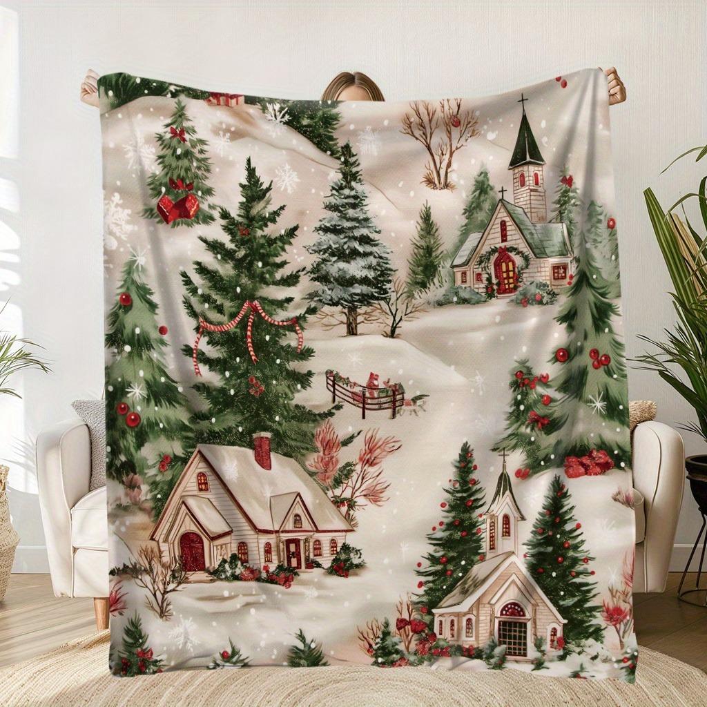 Festive Christmas Trees Print Blanket Soft And Warm Commemorative Perfect Holiday Gift For Naps Camping Travel Cars Office
