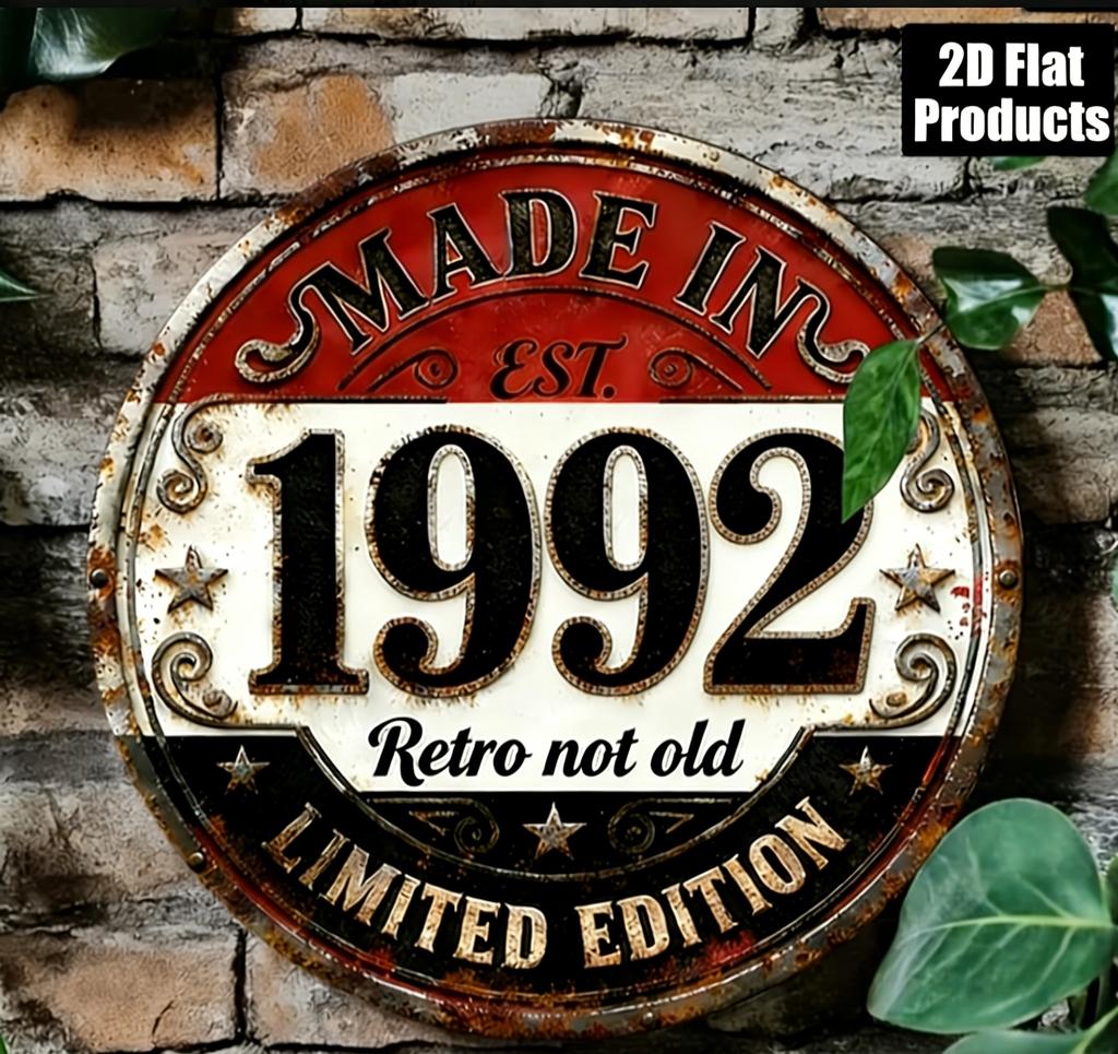 Hergestellt in Retro Nicht Alt D Flach Rund Metallschild Limitierte Auflage Vintage Rustikal Wanddekor für Zuhause Bar Café