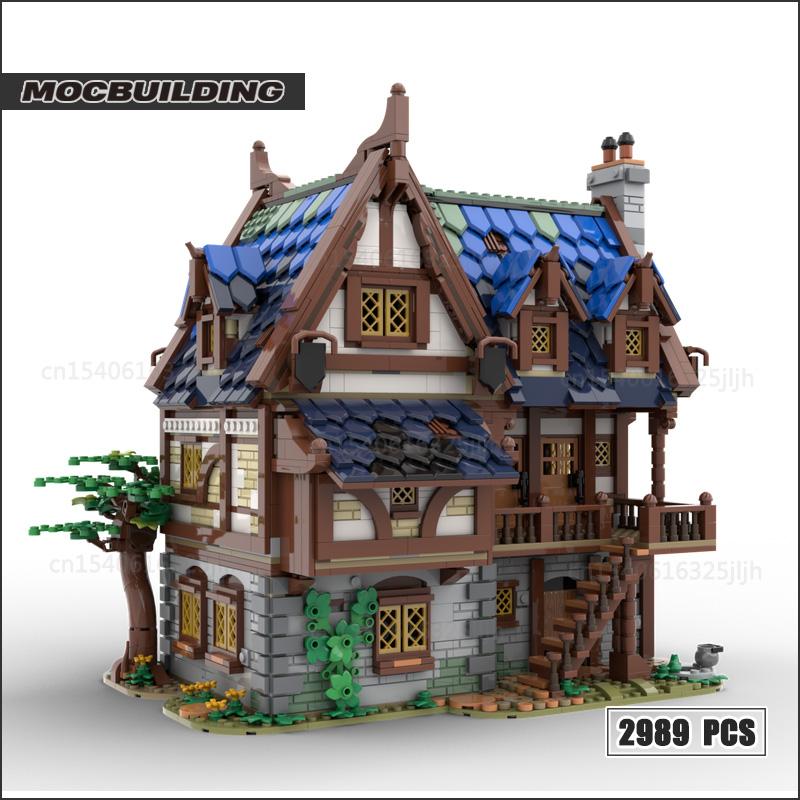 Medieval Town MOC Building Blocks Town Market House Architecture Watermill Technology Bricks Display Model Creative Toys Gifts