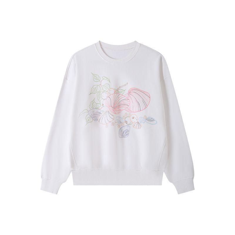 

Thelight Original Design Shell Print Hot Drilling round Neck Hoodie Women White Loose Casual 2025 Autumn New White One size