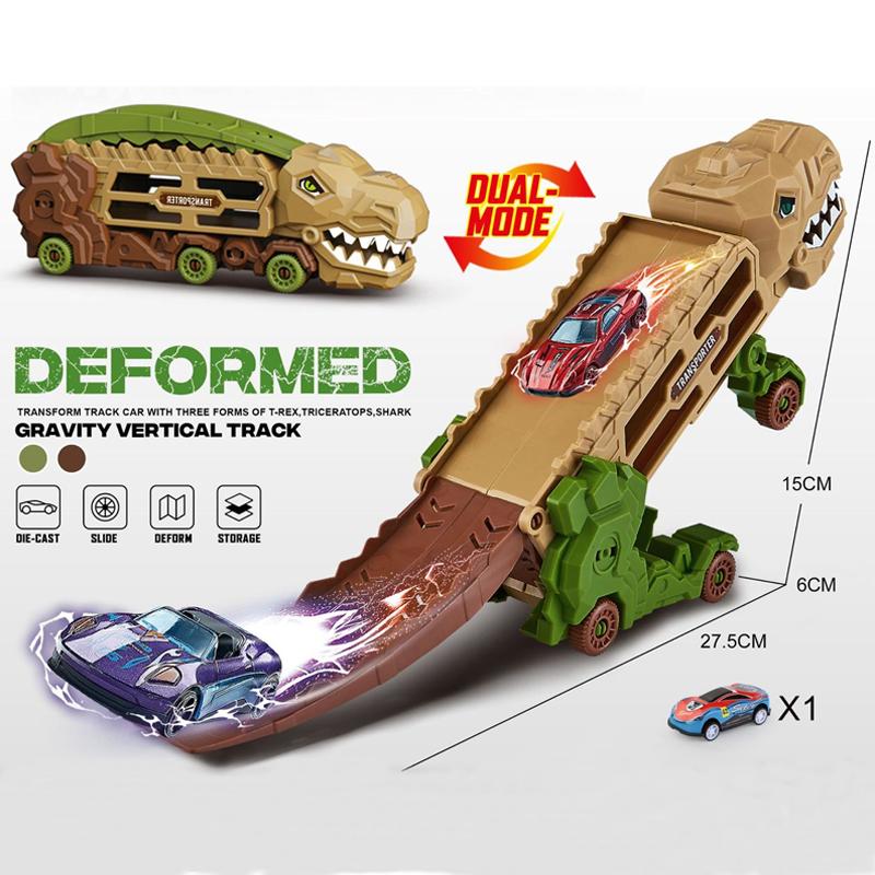 Mini Dinosaur Hauler Track Toy Transport Morphed Track Ejection Model Car Gift for Kid Boy