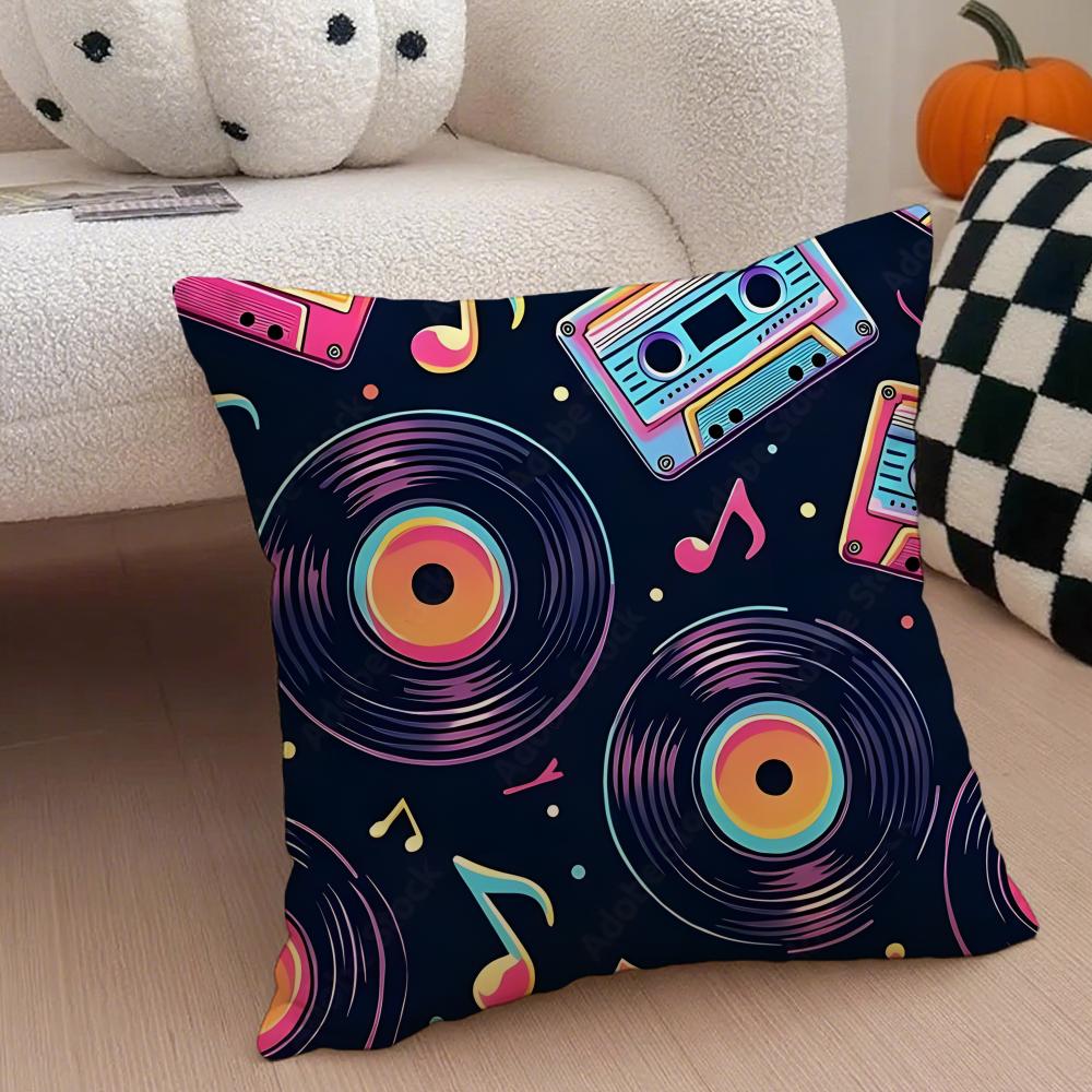Vintage Vinyl Record Retro Music Cushion Cover Throw Pillow Cover Hidden Button Durable Polyester Chair Cushion