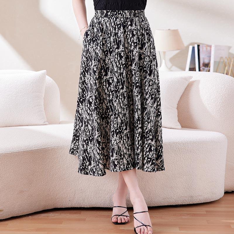 Damen Chiffon Blumen A-Linien Rock - Stilvoller Sommer Elastischer Bund Überwurf