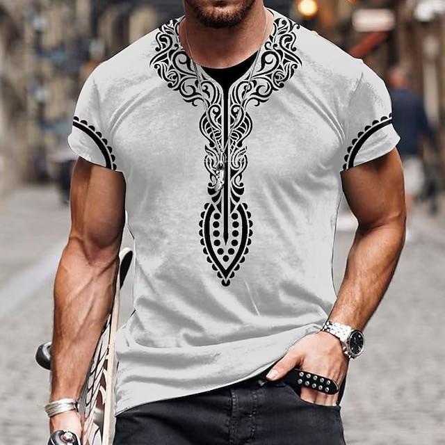 Casual Men's Clothing Ethnic Style Retro Abstract 3D Printed Short-sleeved T-shirt