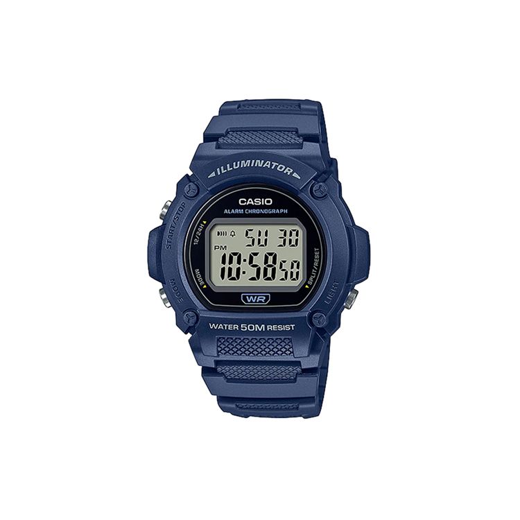 Casio Youth Series Round Digital Display Fashion Trend Retro Street LCD Multifunction Sports 50M Waterproof Quartz Movement Resin Strap W-219H-2AVDF Blue Watch Case