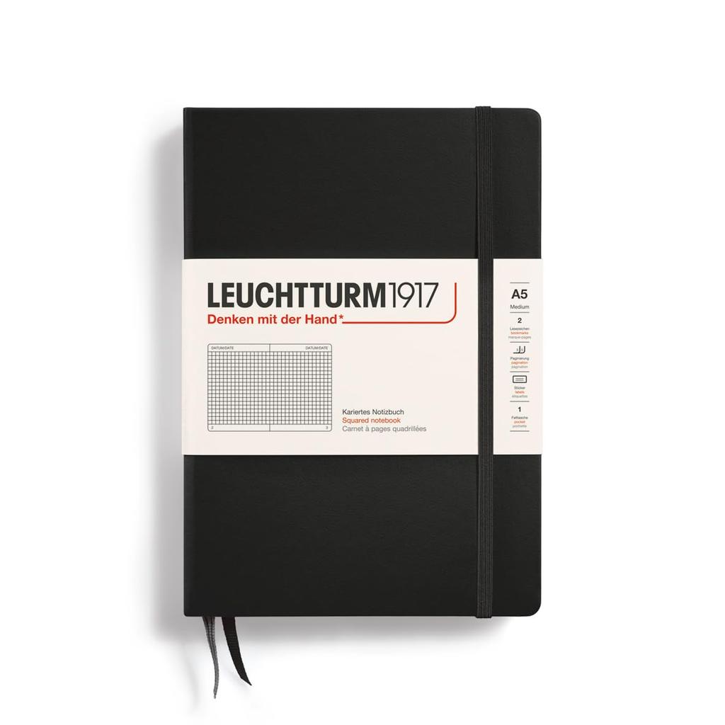 Leuchtturm A5 Grid Officially Imported Notebook, Black, 315928,
