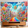 2D Flat, [2D Plane Printing] 1 Large Size/small Size Pattern Printed Tapestry- Colorful Candy Land, Rainbow, Lollipops, Jelly Beans, Whimsical Landsca
