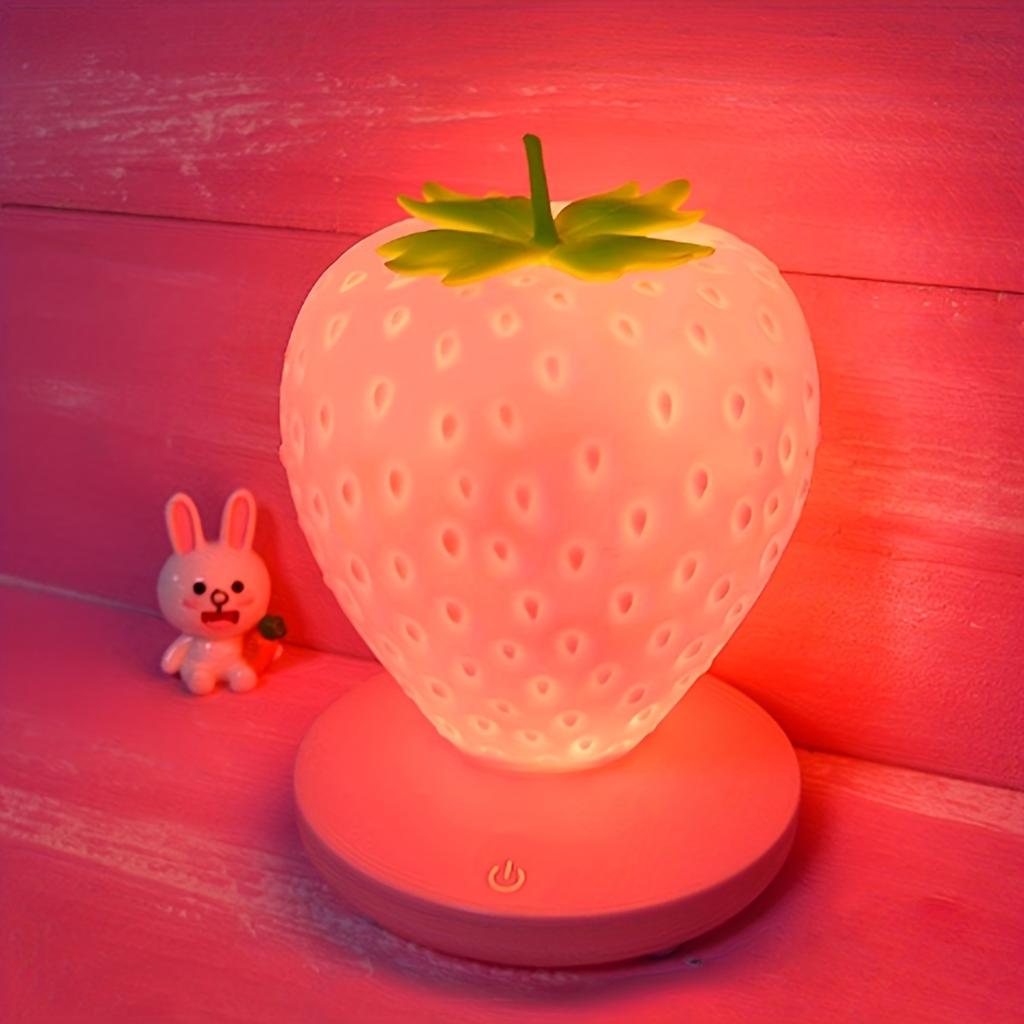 USB Rechargeable Strawberry Night Light Touch Controlled LED Bedside Lamp with Adjustable Brightness Multi Color Ambient Lighting Modern Plastic Fruit