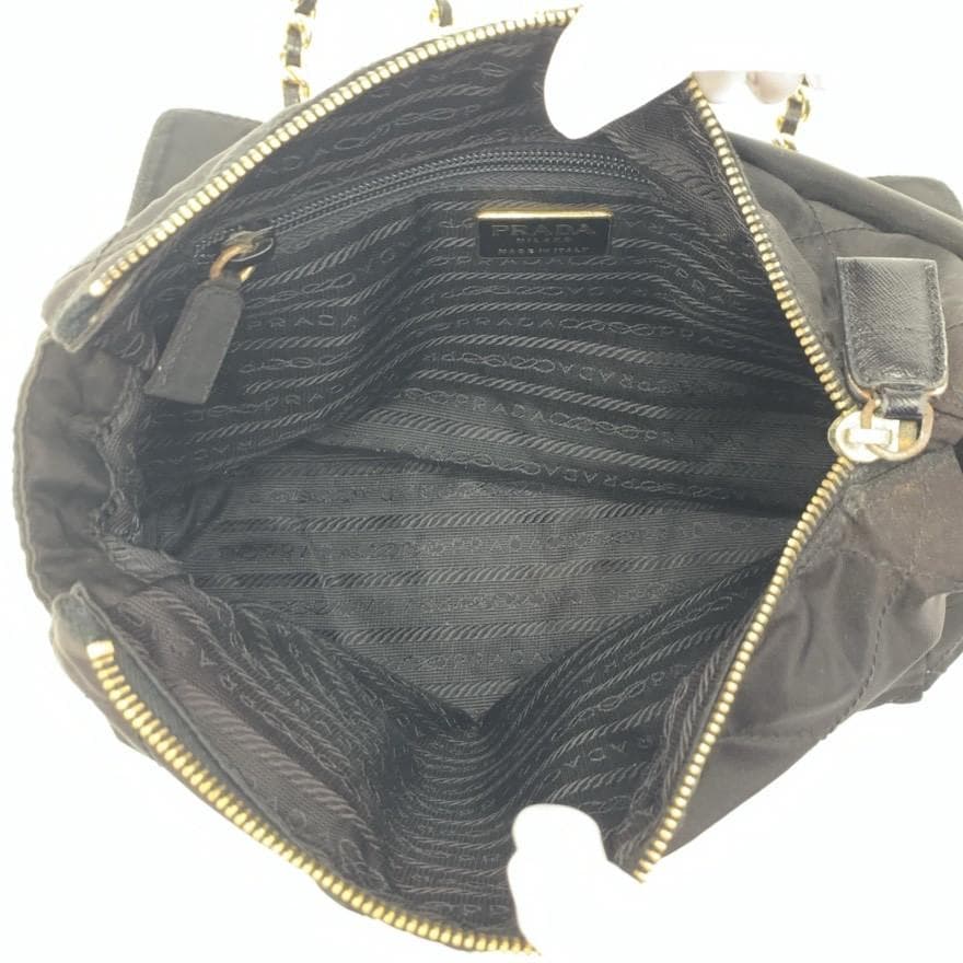 PRADA Shoulder Bag Quilted Gold Chain Tessuto Nylon Leather Black Women's Triangle Plate Logo