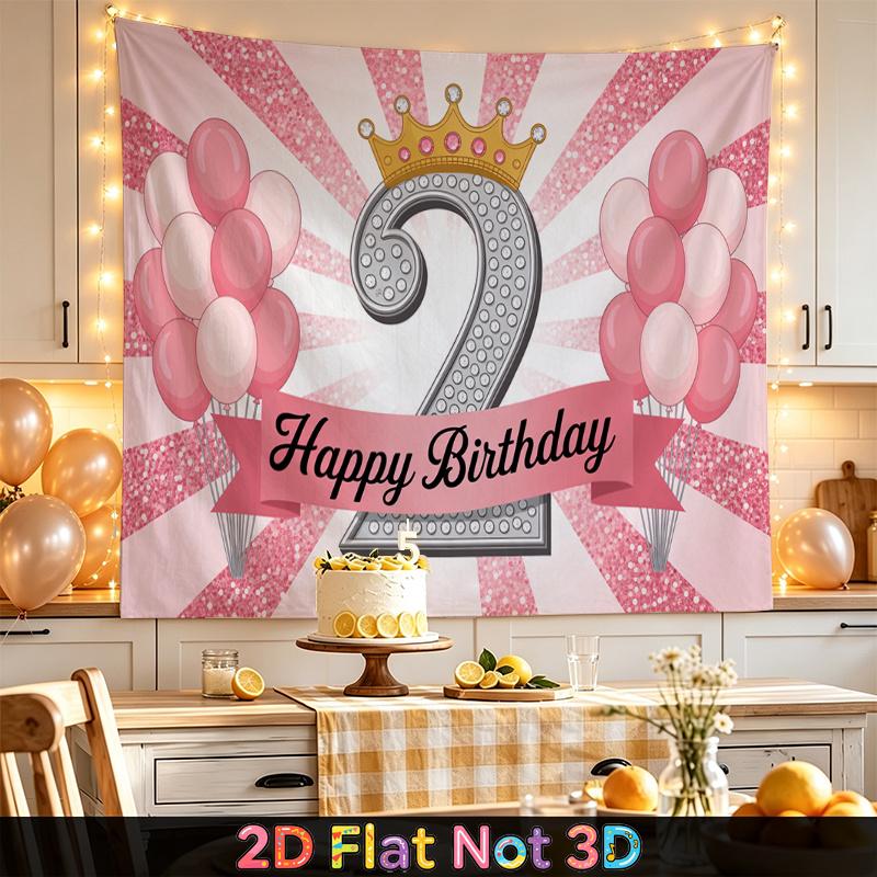 Party Backdrop Birthday Crown Pink Photo Booth Background Front Door Decor