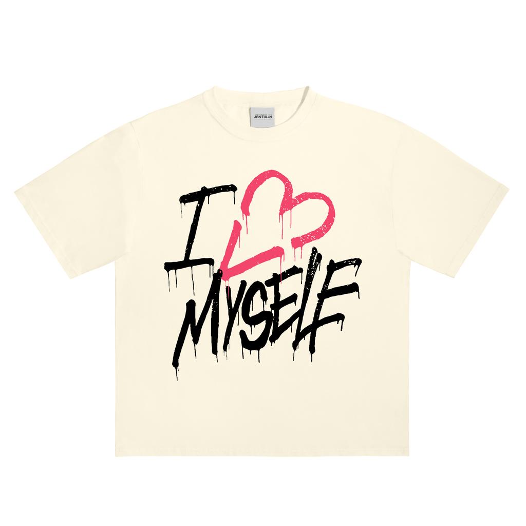 Harajuku Oversized Streetwear Men Clothing Love Myself Graphic Print LIDA Tshirt Cotton Hip Hop Letter Short Sleeve Top Goth Y2k