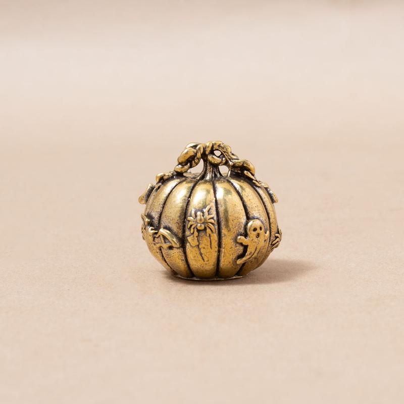Vintage Brass Halloween Jack O Lantern Figurine With Exquisite Carvings For Home Decor Holiday Gift