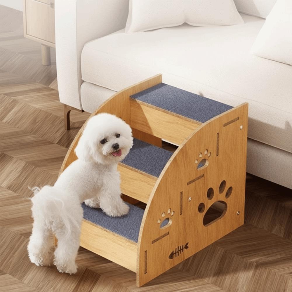 Non-Slip Wooden Dog Stairs Safety Railing Dog Ladder Pet Staircase for High Beds Sofas