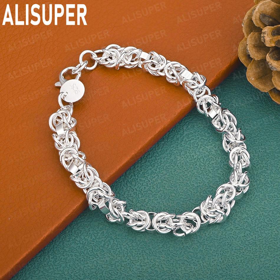 925 Sterling Silver Simple Interlocking Side Chain Exquisite Bracelet Gift Jewelry 20CM