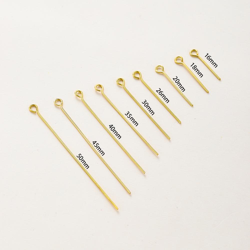 100pcs/lot 16 18 26 30 mm 14K 18K Gold Eye head Pins Eye Beads Crafs Charm Headpin For DIY Jewelry Making Supplies Accessories