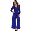 Women's V-Neck Mesh Stitching Rivet Straight-Leg Jumpsuit In Stock