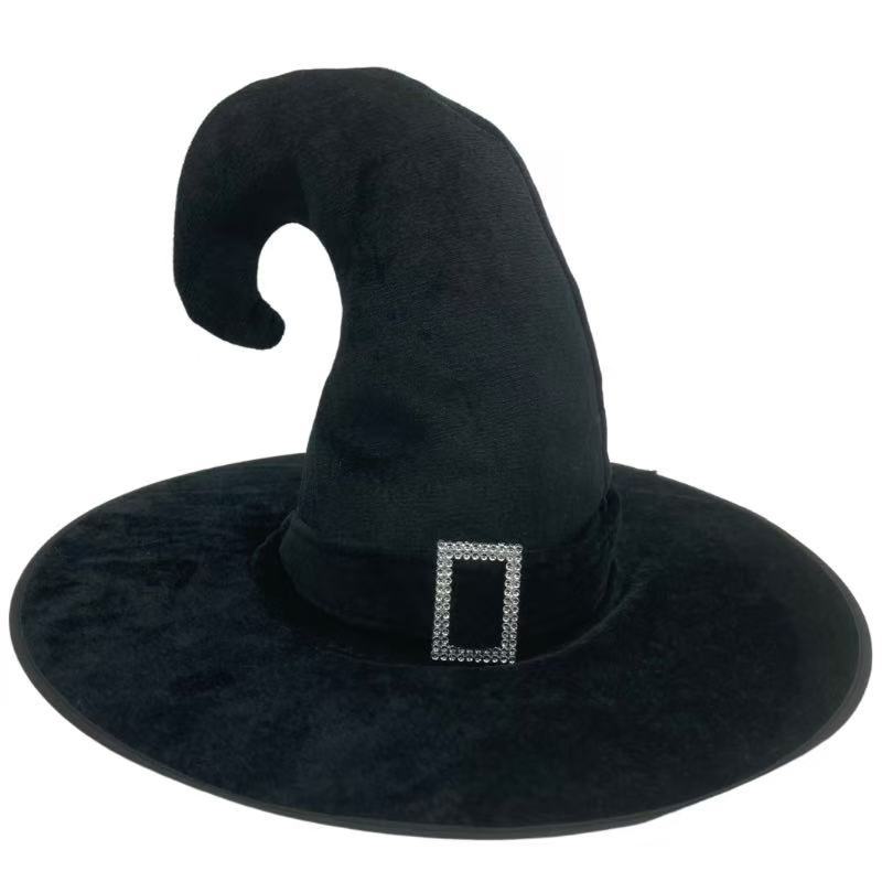 Halloween Witch Hat with Curved Tip, Black Ribbon And, Party Costume