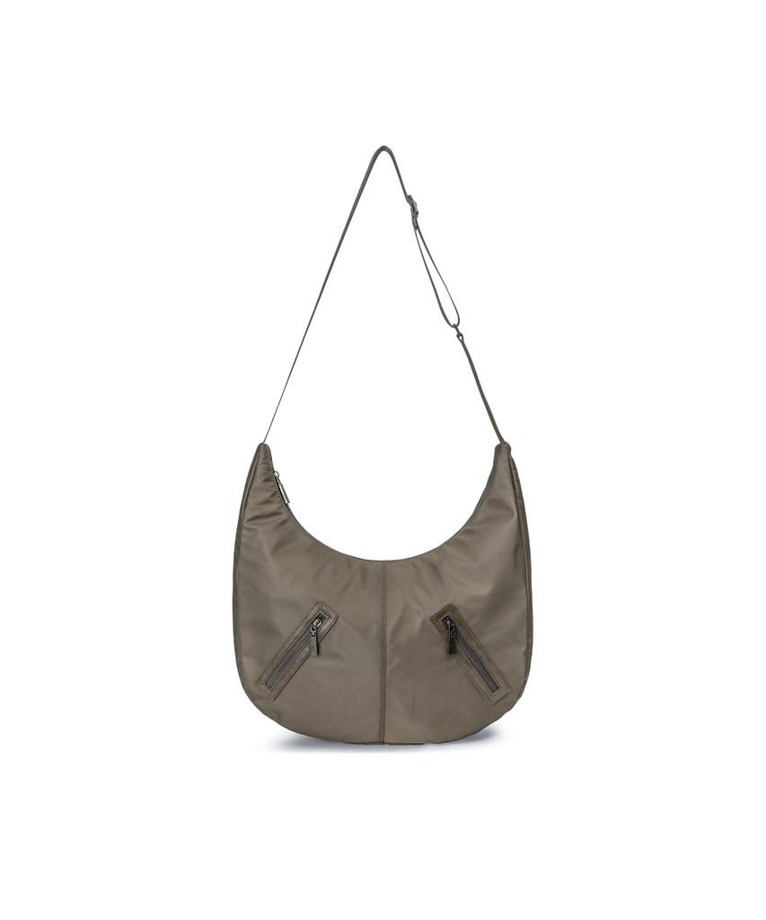 Leathery Split Nylon Crossbody Bag [Khaki Beige]