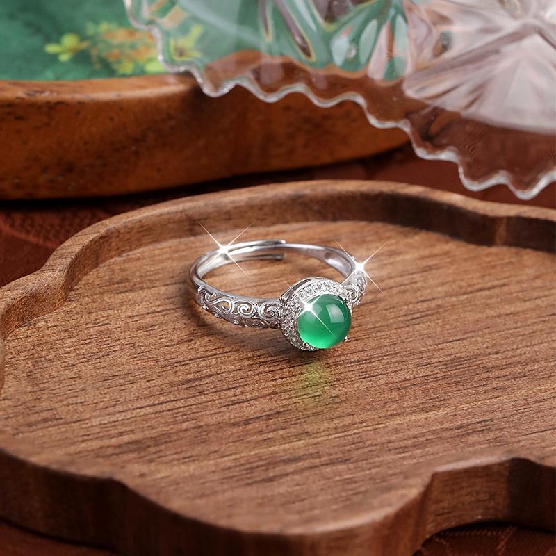 Jewelry Xiangyun Love of Life Jewelry Natural Blue Water Jade S925 Sterling Silver Light Luxury Green Agate Ring Women's Fashion Gifts