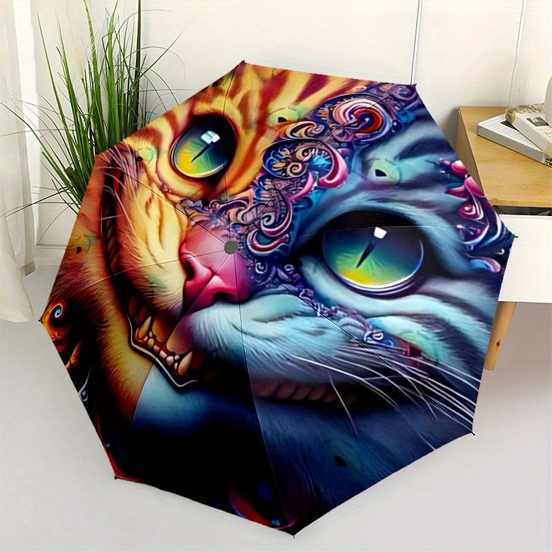 1pc Cat Artwork Auto Open/close, All-Season Portable Folding Umbrella for Women & Men, Travel, Everyday, Formal Events - Compact Luxury Parasol, Outdo