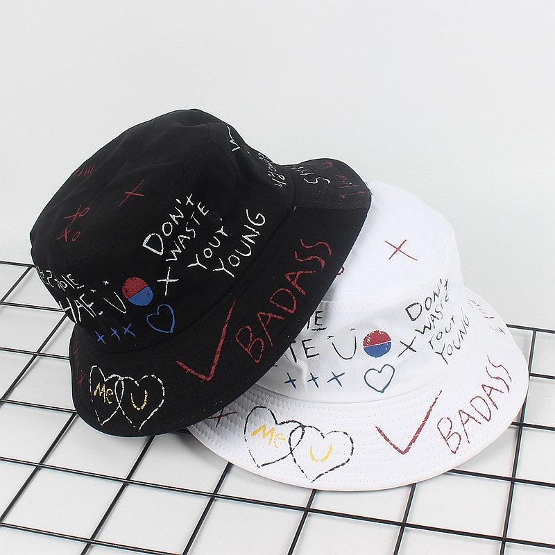 New Graffiti Letter Bucket Hat Men and Women Hip Hop Hip Hop Hat Outdoor Sunscreen Sun Hat Tide