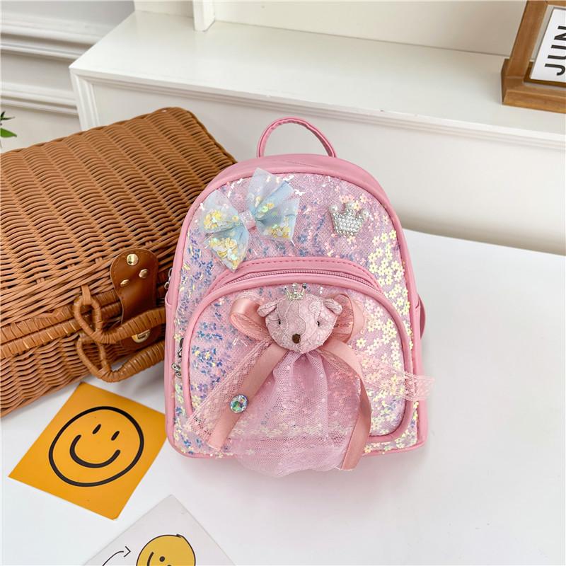 School bag new love bear backpack foreign style sequins girl children's bag snack bag spine protection burden reduction