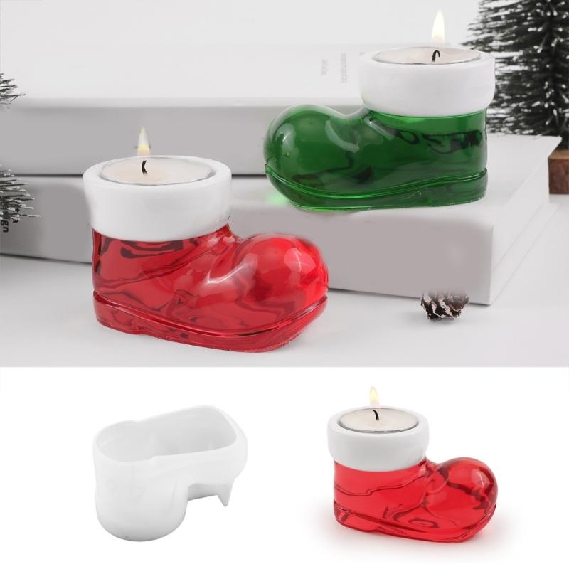 Christmas Boot Shaped Candle Holder Silicone Mould High Temperature Resistant Candlestick Mold Epoxy Decoration Mould
