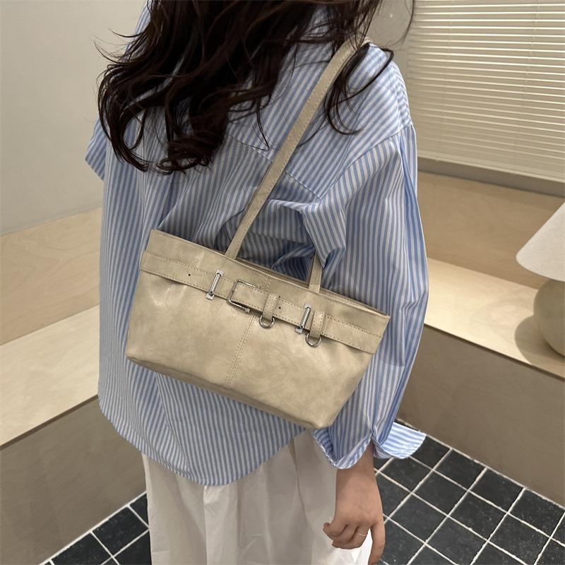 Oily skin solid color design casual popular retro commuter personalized belt buckle shoulder bag commuter underarm bag women