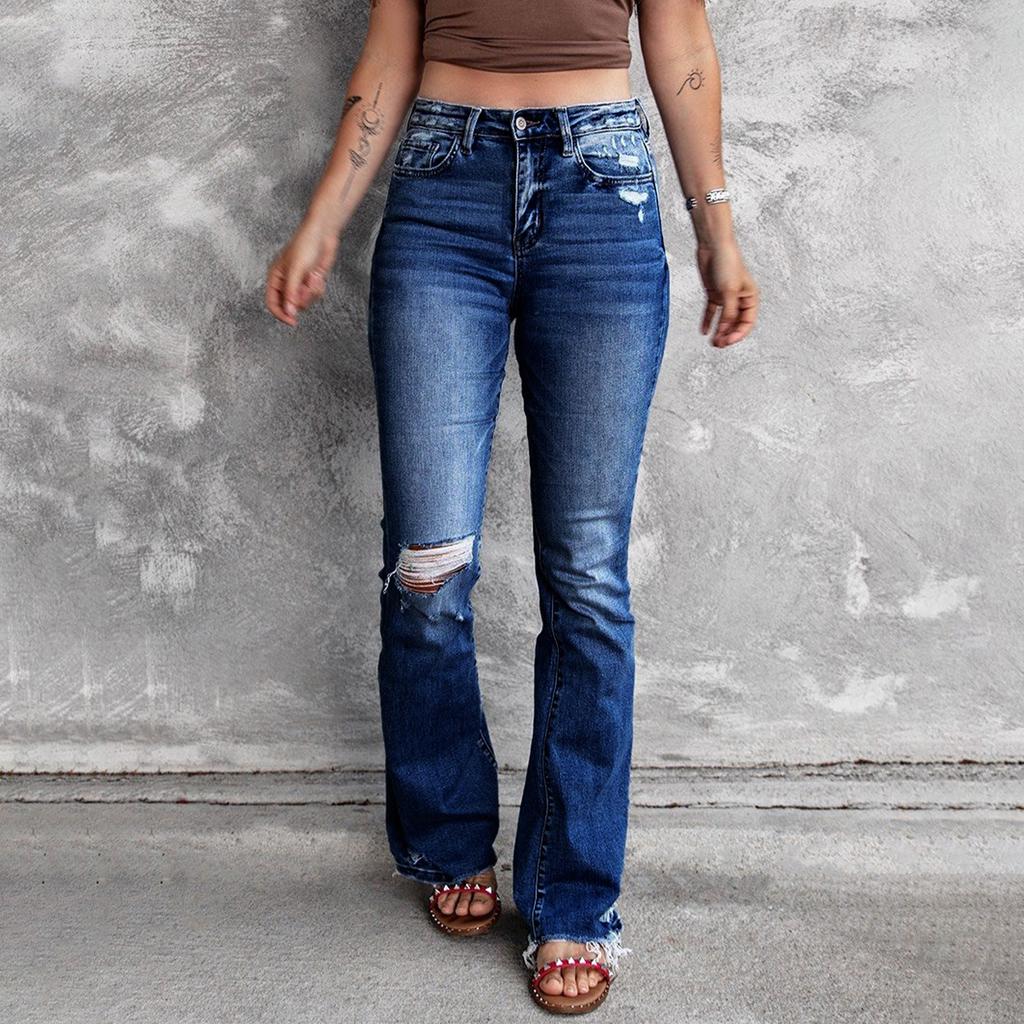 Pantalon en jean taille haute pour femmes