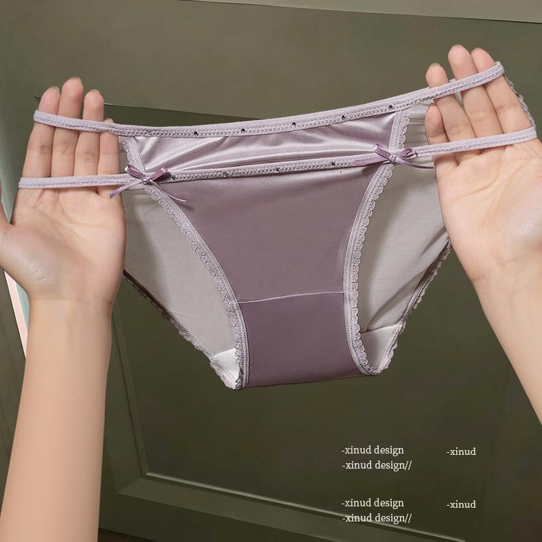 Ladies Summer New Style Pure Desire Romantic Sexy Lace Satin Low Waist Triangle Briefs