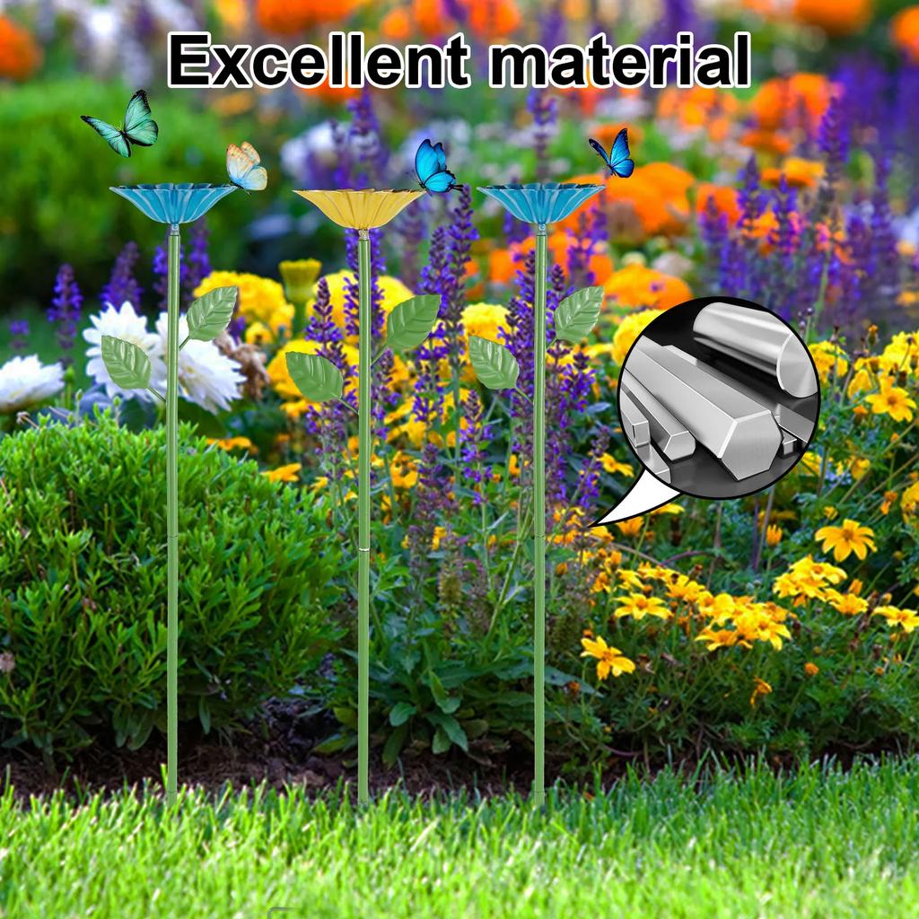 2/4Pcs Bee Watering Station Flower Shape Standing with Glass Marble Butterfly Bath Bee Feeder Bowl for Garden Yard Decor Stake