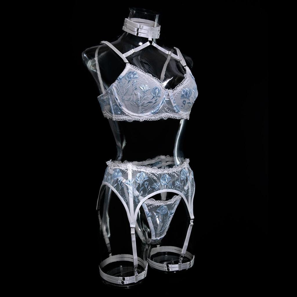 Cecilia Women's Sexy See-Through Embroidery Lace Lingerie Set