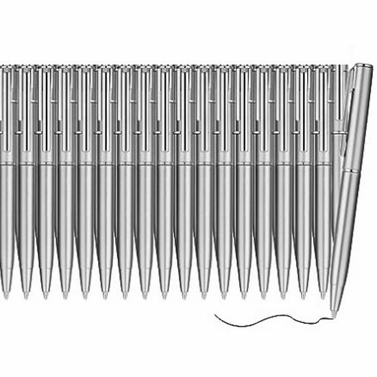 Silver Barrel Lightweight Fine Tip Flat-head Ballpoint Pen Single pen with black core, all-silver barrel
