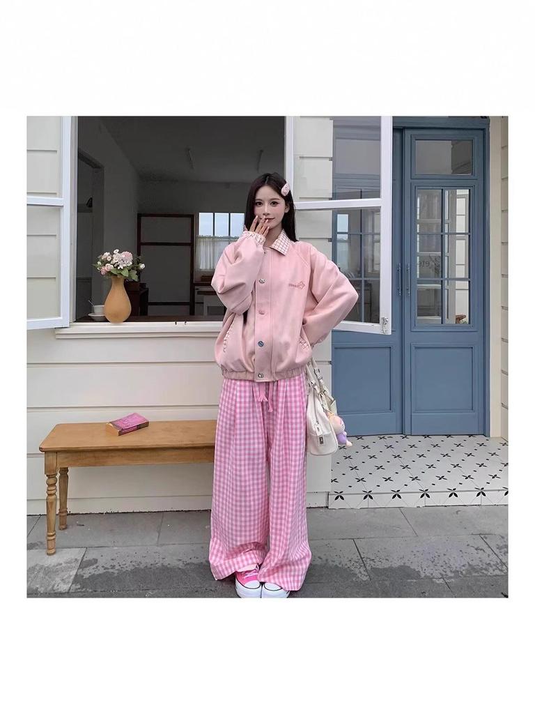 Damen Koreanische Karohose mit hohem Bund - Frühling/Sommer 2025, Vielseitiger Weitbein-Stil