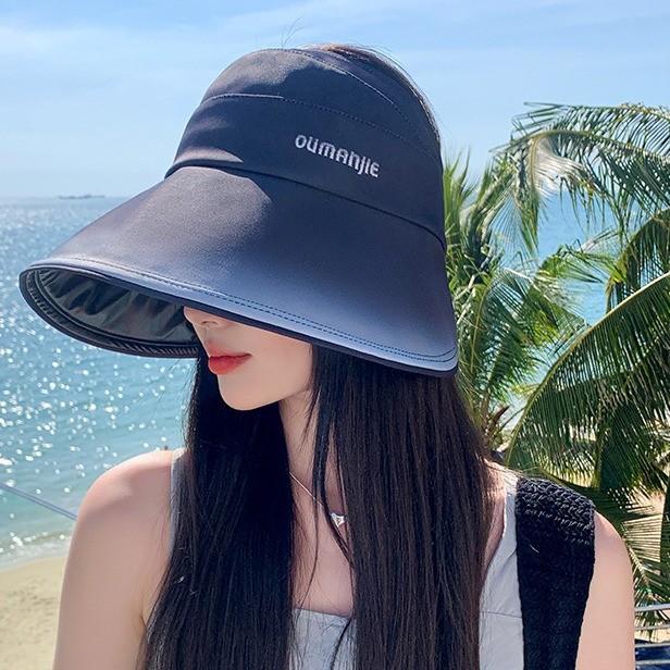 

Women s summer sun protection hat with black gradient color, large brim, UV protection, open-top wrap-around fisherman hat （55-60）Black Glue（W