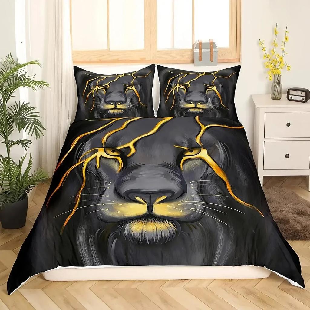 Lion Rose Animal Floral Nature Theme Comfortable Duvet Quilt Cover Pillowcase Bedding Set Children Bedroom Decoration Home