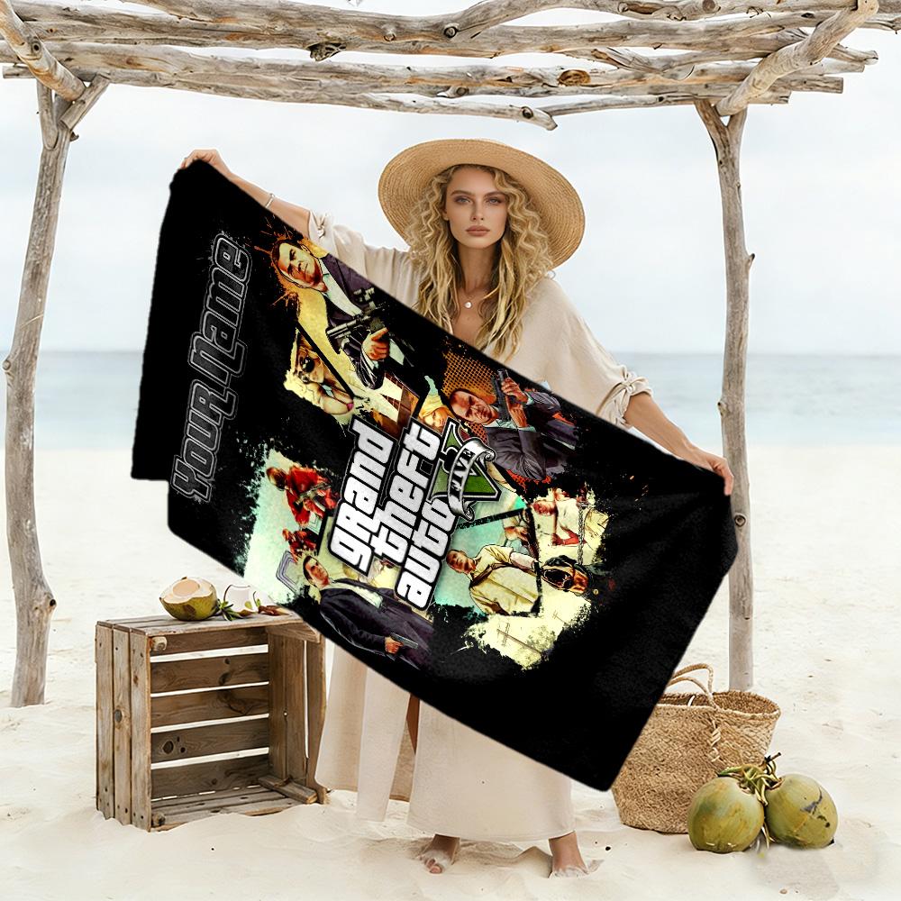 Grand Theft Auto Customize Text Beach Towel Super Soft Microfiber Quickdry Fabric Suitable for Swimming Gym Camping Yoga Vacation
