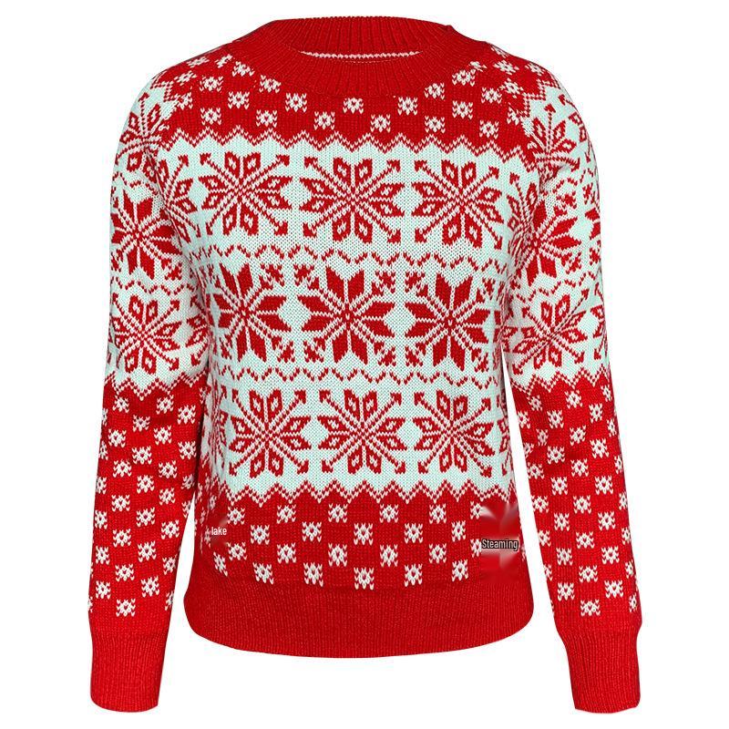 Women's Christmas Snowflake Long Sleeve Knit Sweater, 2025 Autumn/Winter Collection - European and American Style