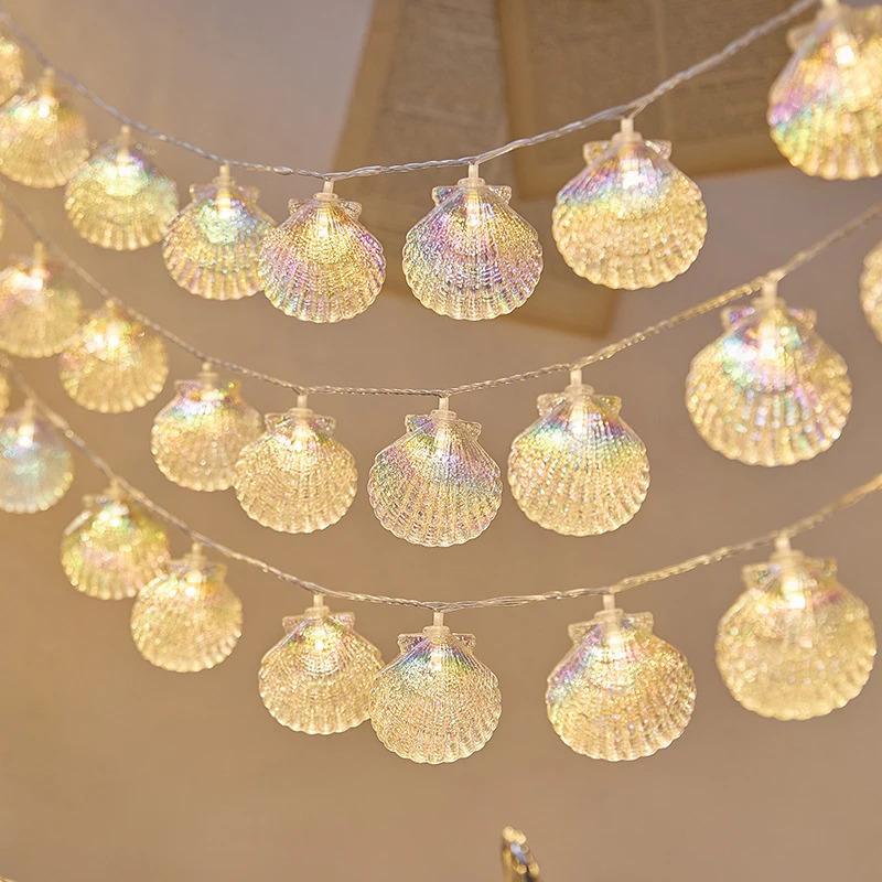 1PC LED Sea Shell Lamp String Starfish Lighting Strings Atmosphere Light Suitable for Festival Room Wedding Party Decoration Lamps Battery-Powered