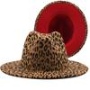 New Leopard Patchwork Wool Felt Jazz Fedora Hat Women Unisex Wide Brim Panama Party Trilby Cowboy Cap Men Gentleman Wedding Hat